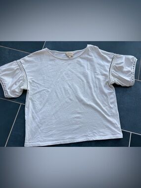 Sezane White Short Sleeve Tee with Braided Trim